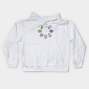 Eggs | Purple Green | Stripes | Dots | Clouds | White Kids Hoodie